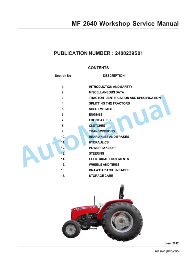 Massey Ferguson MF 2640 Workshop Service Manual 1 Massey Ferguson MF 2640 Workshop Service Manual