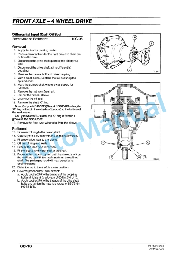 Massey Ferguson MF 300 Series Tractors Workshop Service Manual ACT0027090-5