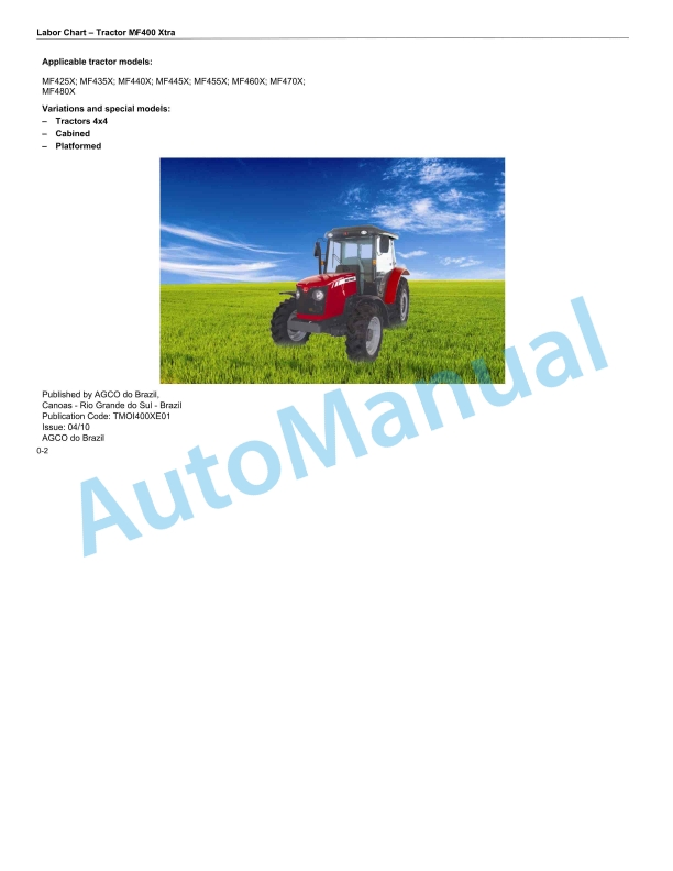 Massey Ferguson MF 400 Xtra Tractors Labor Chart TMOI400XE01 1 Massey Ferguson MF 400 Xtra Tractors Labor Chart TMOI400XE01