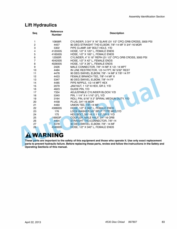 Massey Ferguson MF 4000 Disc Chisel Operators Manual 997807-2