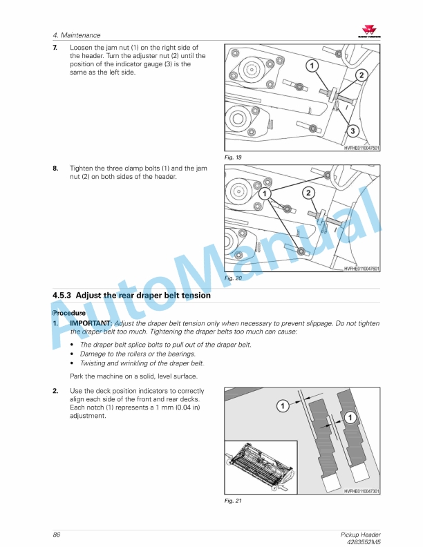 Massey Ferguson MF 4300 Pickup Header Operators Manual 4283552M5-2