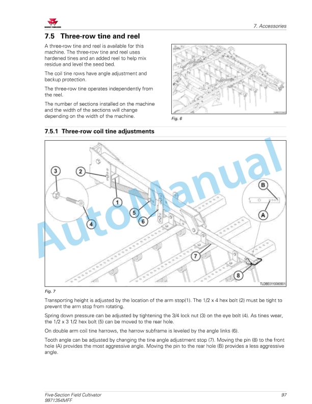 Massey Ferguson MF 5000 Five-Section Field Cultivator Operators Manual 9971354MFF-2