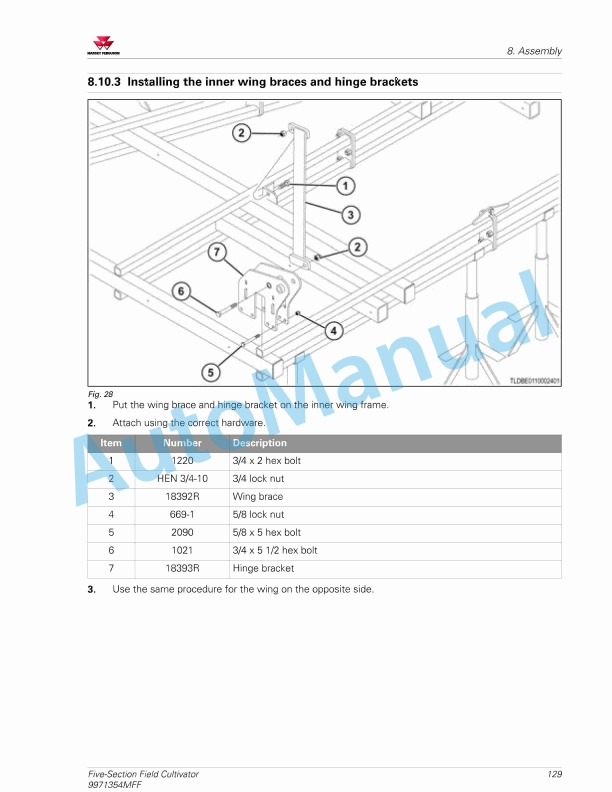 Massey Ferguson MF 5000 Five-Section Field Cultivator Operators Manual 9971354MFF-3