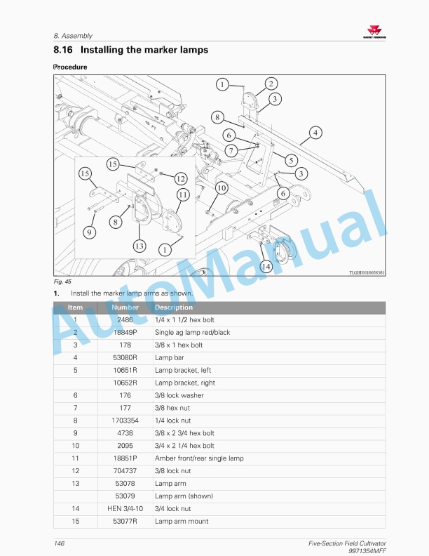 Massey Ferguson MF 5000 Five-Section Field Cultivator Operators Manual 9971354MFF-4