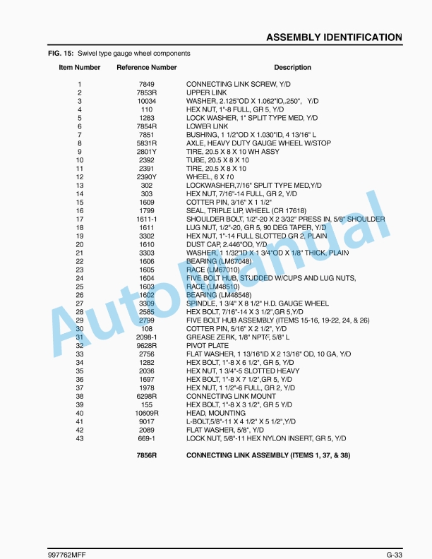 Massey Ferguson MF 5000 Series Split-Wing Field Cultivator Operators Manual 997762MFF-3