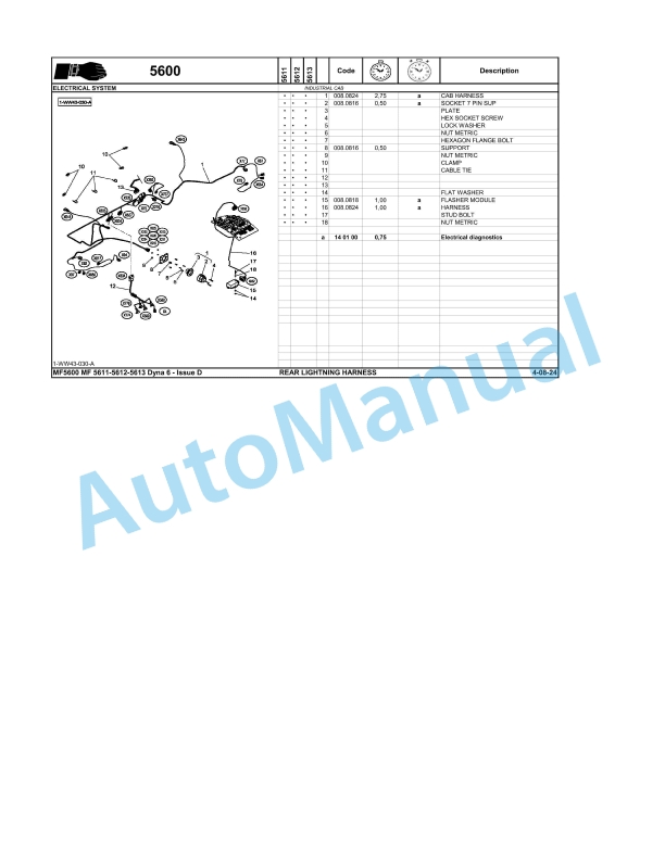 Massey Ferguson MF 5600 Repair Time Schedule ACT000246-2