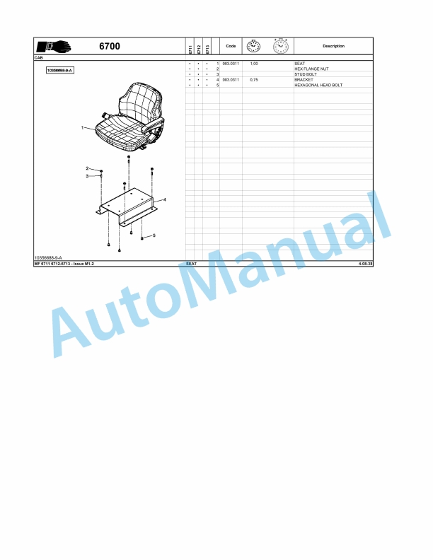 Massey Ferguson MF 6700 Repair Time Schedule ACT002813-4