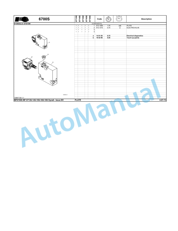 Massey Ferguson MF 6700 S Repair Time Schedule ACT003145-2
