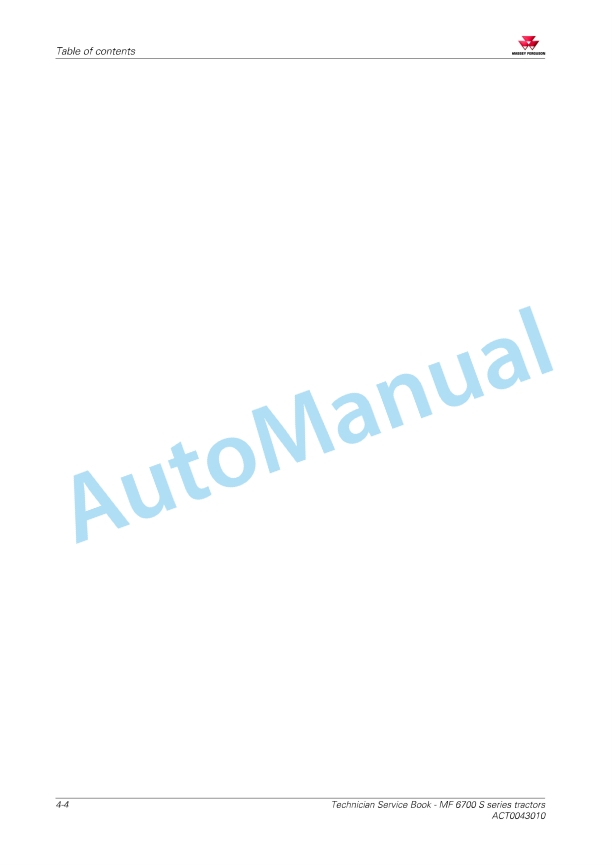 Massey Ferguson MF 6700 S Series Tractors Workshop Service Manual ACT0025630 2 Massey Ferguson MF 6700 S Series Tractors Workshop Service Manual ACT0025630 - Image 2