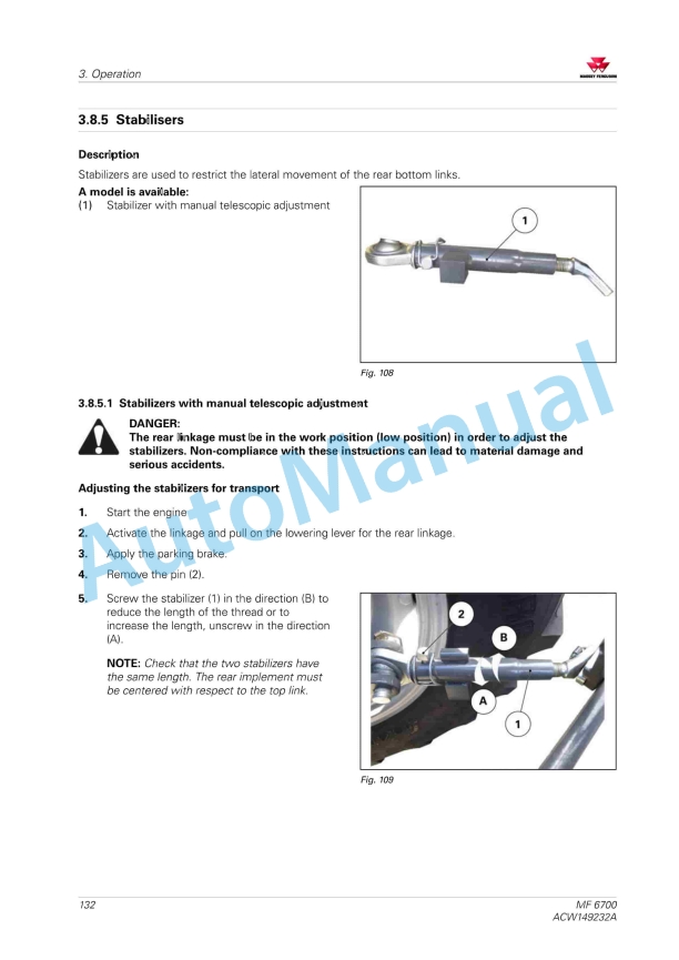 Massey Ferguson MF 6700 Tractors Operators Manual ACW149232A-2