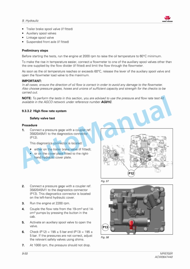 Massey Ferguson MF 6700R Series Tractors Workshop Service Manual ACW0647440-5
