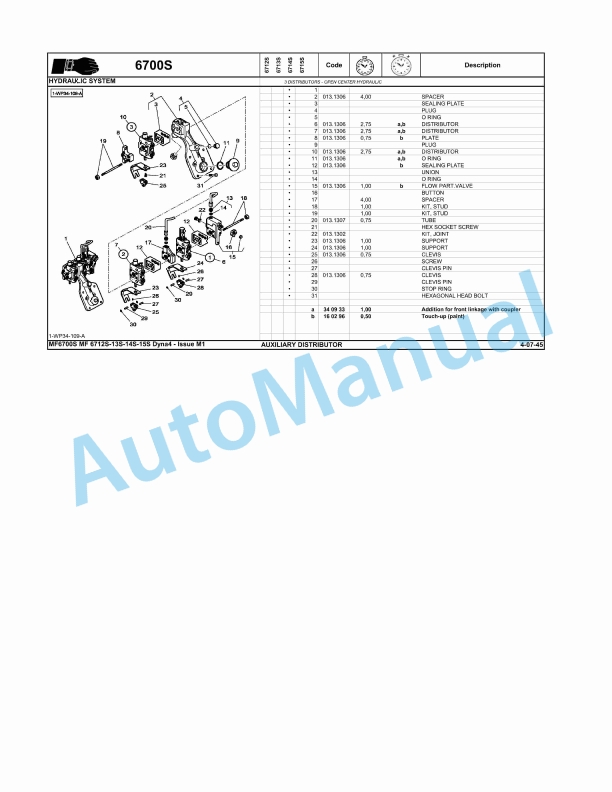 Massey Ferguson MF 6700S Repair Time Schedule ACT003140-2