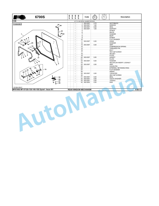 Massey Ferguson MF 6700S Repair Time Schedule ACT003140-3