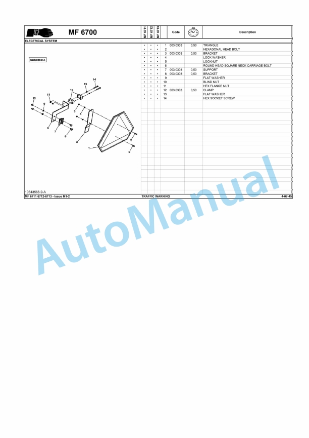 Massey Ferguson MF 6711, MF 6712, MF 6713 Repair Time Schedule ACW2508060-3