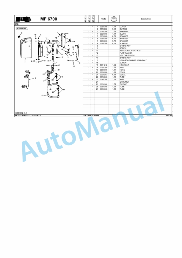 Massey Ferguson MF 6711, MF 6712, MF 6713 Repair Time Schedule ACW2508060-4
