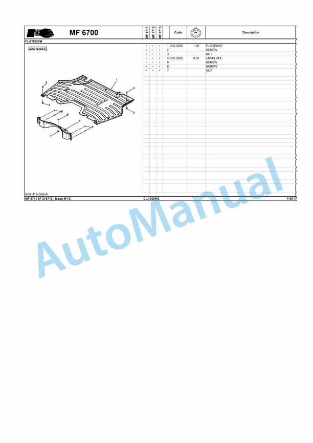 Massey Ferguson MF 6711, MF 6712, MF 6713 Repair Time Schedule ACW2508060-5
