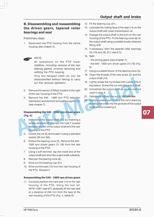 Massey Ferguson MF 7000 Dyna Series Workshop Service Manual MOI7400E01-2