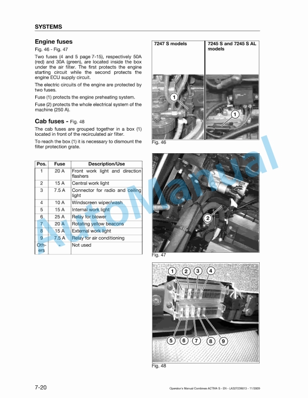 Massey Ferguson MF 7245 S, MF 7245 S AL, MF 7247 S, MF 7247 S AL Tractor Original Operators Manual LA327239013-4