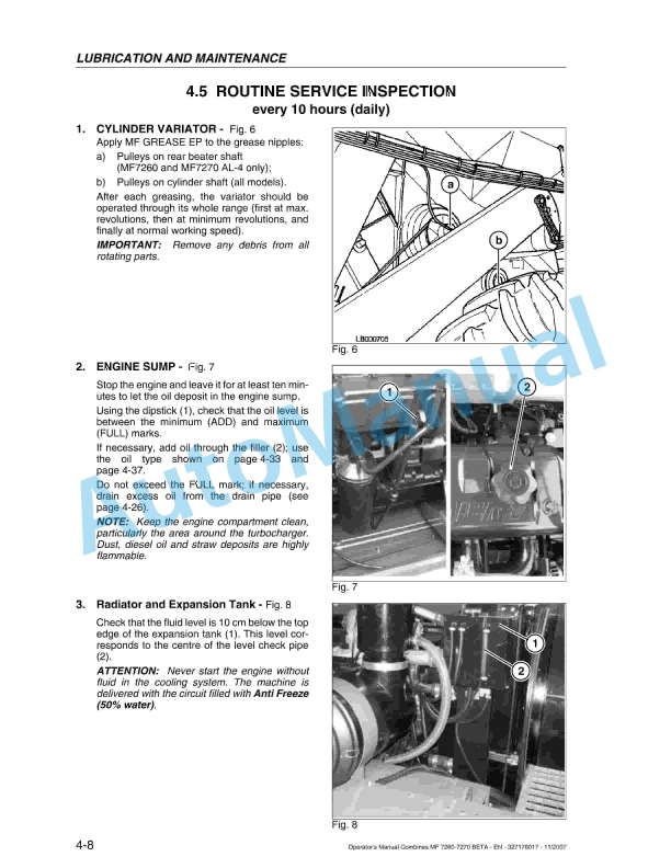 Massey Ferguson MF 7260 Beta to 7270 AL-4 Beta with PowerFlow Table Operators Manual 327176017-2