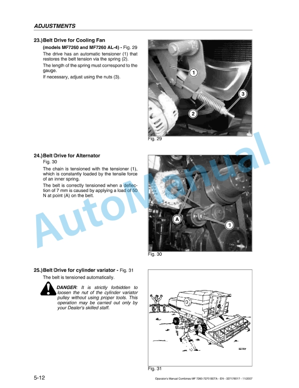 Massey Ferguson MF 7260 Beta to 7270 AL-4 Beta with PowerFlow Table Operators Manual 327176017-3