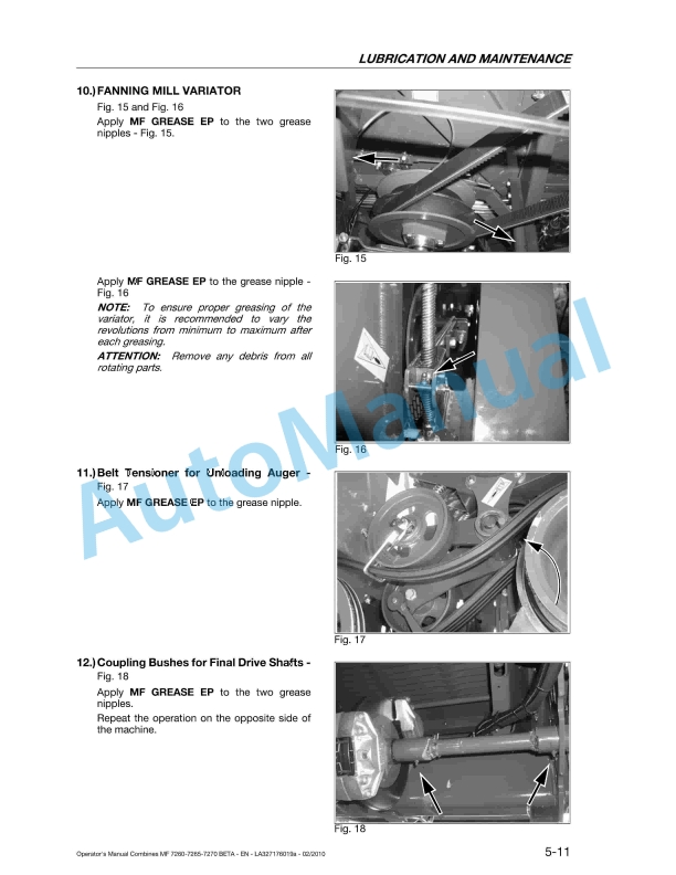 Massey Ferguson MF 7260 Beta to MF 7270 AL-4 Beta Original Operators Manual LA327176019a-2