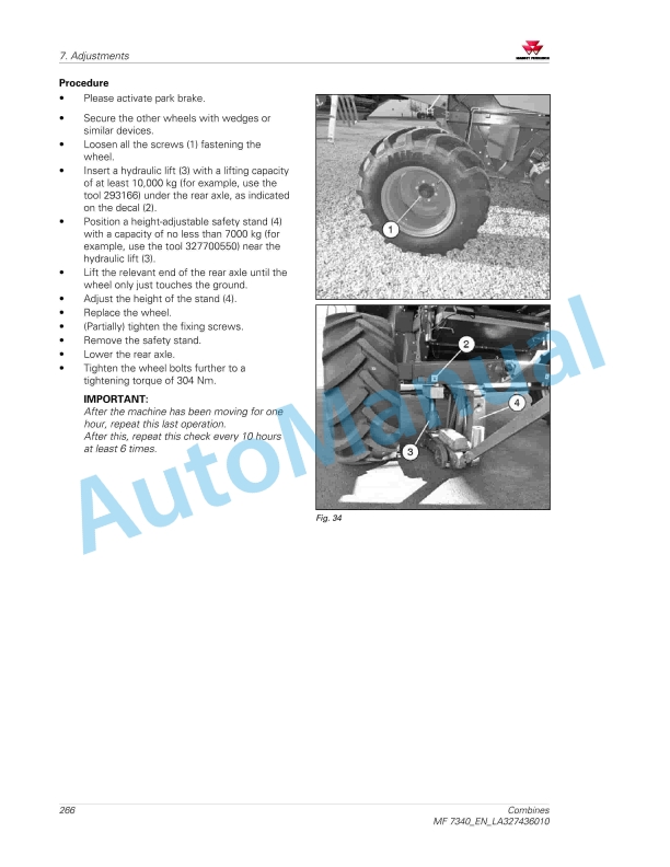 Massey Ferguson MF 7340 Combines Operators Manual LA327436010-3