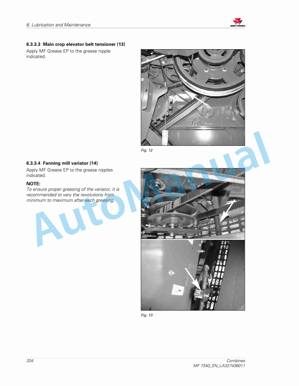 Massey Ferguson MF 7340 Combines Operators Manual LA327436011-2