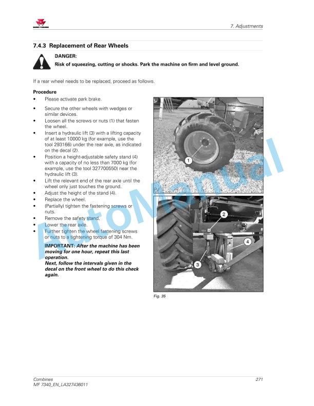 Massey Ferguson MF 7340 Combines Operators Manual LA327436011-3