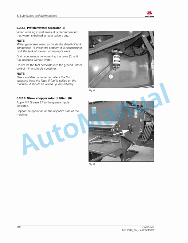 Massey Ferguson MF 7340 Combines Operators Manual LA327436012-2