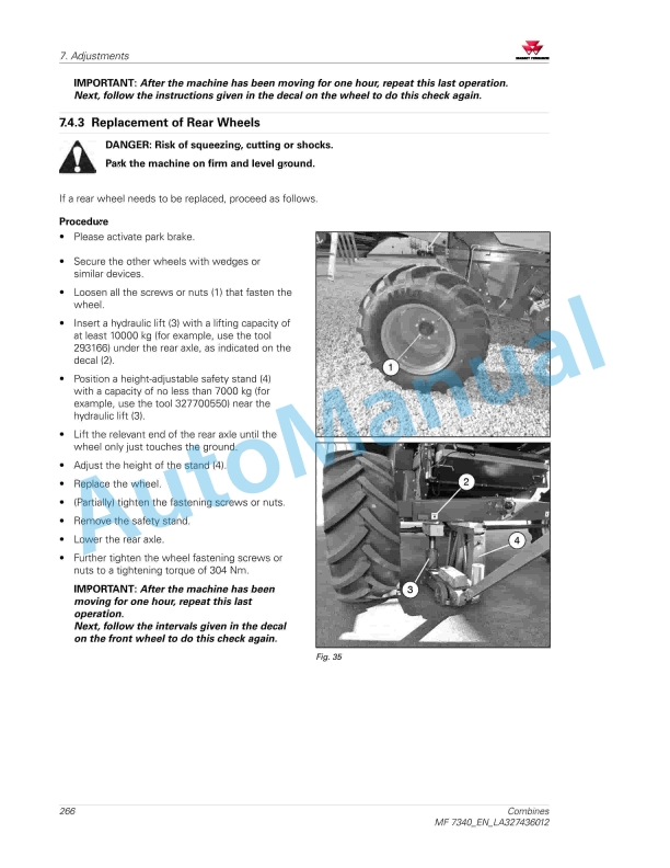 Massey Ferguson MF 7340 Combines Operators Manual LA327436012-3