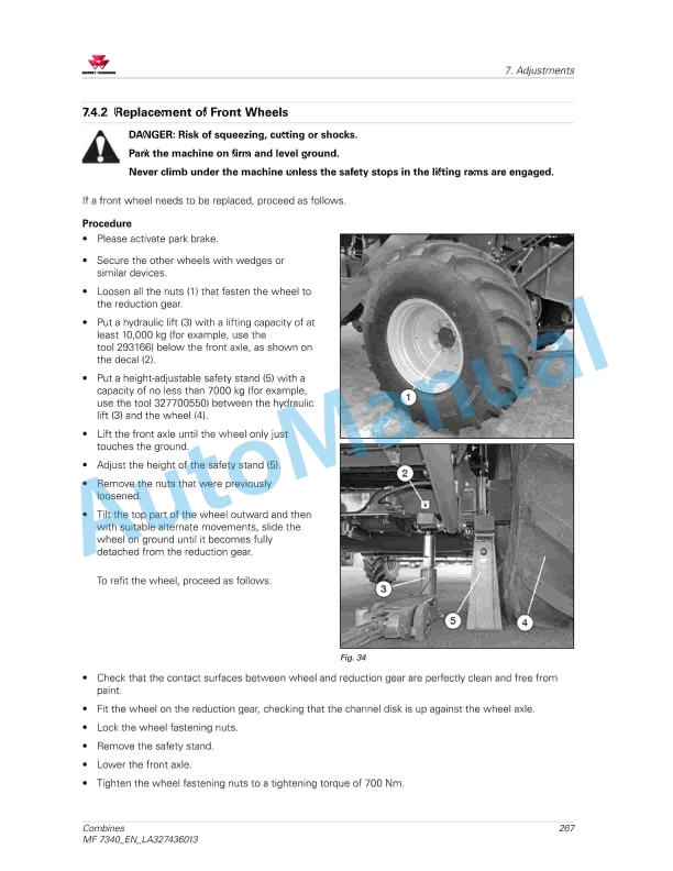 Massey Ferguson MF 7340 Combines Operators Manual LA327436013-3