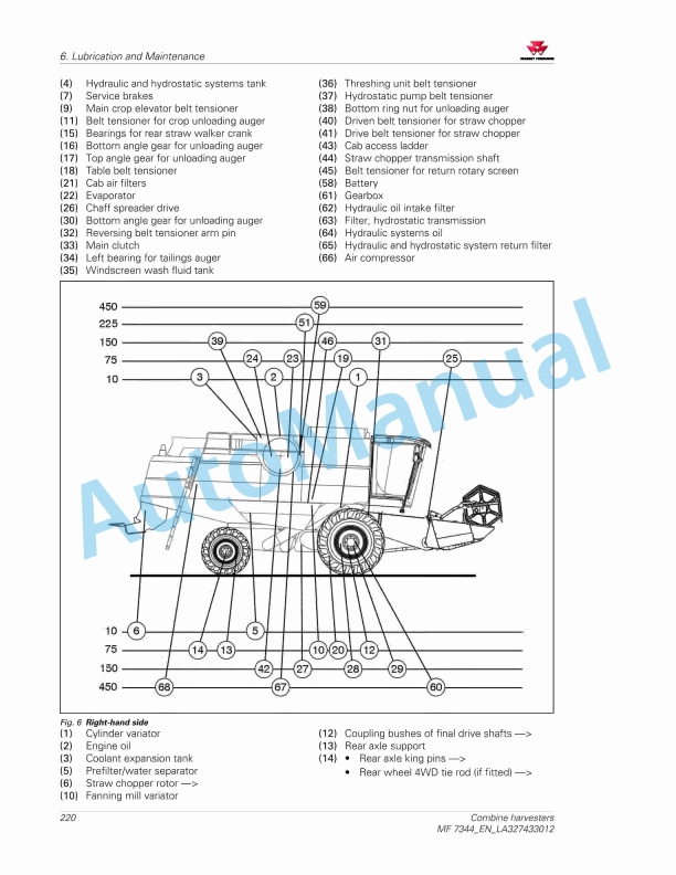 Massey Ferguson MF 7344 Combine Harvesters Operators Manual LA327433012-2