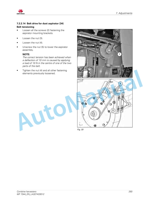 Massey Ferguson MF 7344 Combine Harvesters Operators Manual LA327433012-3