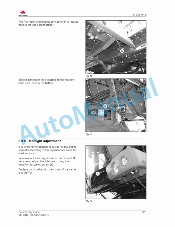 Massey Ferguson MF 7344 Combine Harvesters Operators Manual LA327433012-5