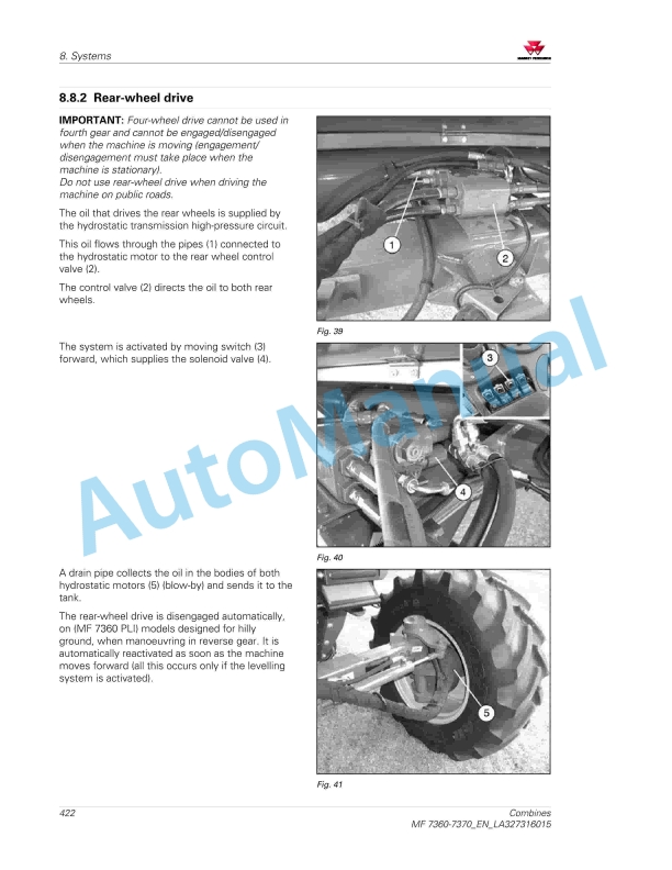 Massey Ferguson MF 7360 - MF 7370 Combines Operators Manual LA327316015-4