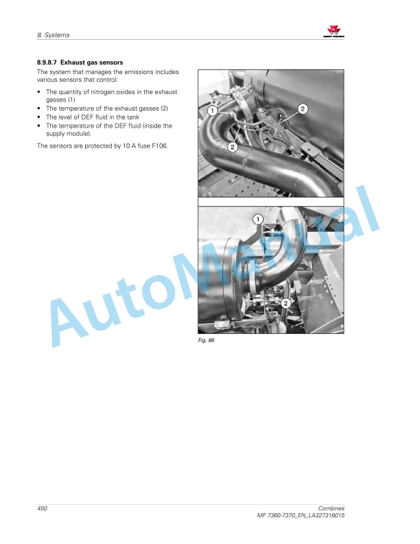 Massey Ferguson MF 7360 - MF 7370 Combines Operators Manual LA327316015-5