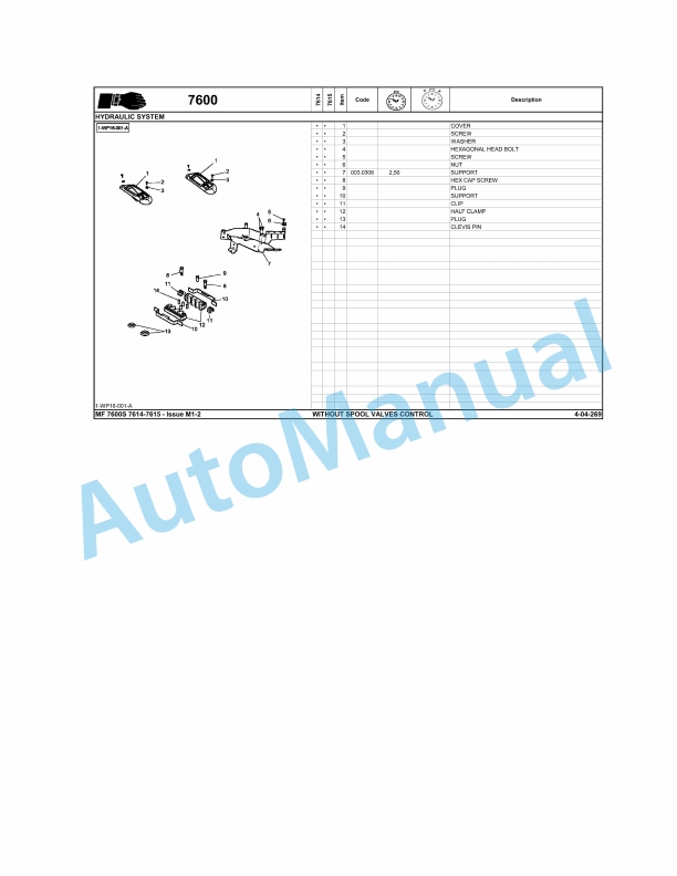 Massey Ferguson MF 7600 Series Tractors Repair Time Schedule 4373756M3-2