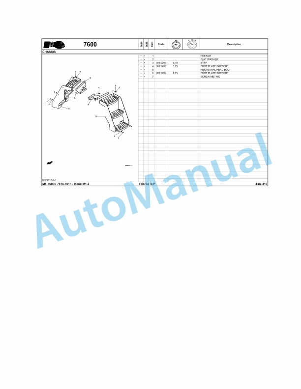 Massey Ferguson MF 7600 Series Tractors Repair Time Schedule 4373756M3-4