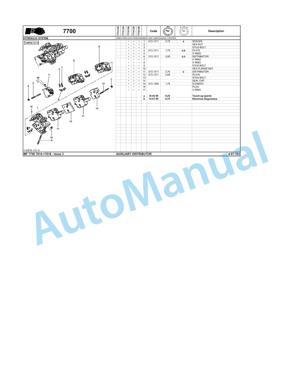Massey Ferguson MF 7700 Repair Time Schedule ACT001672-2