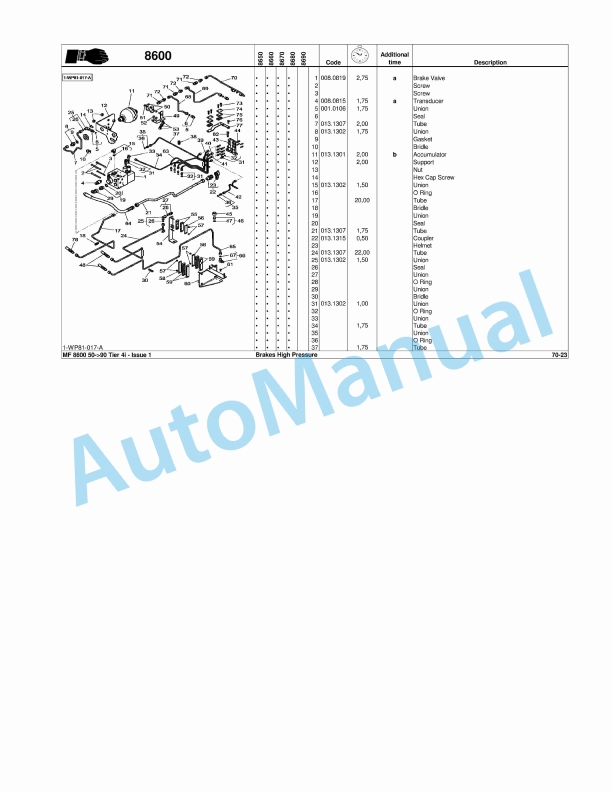 Massey Ferguson MF 8600 Series Tractors Repair Time Schedule 4373046M2-2