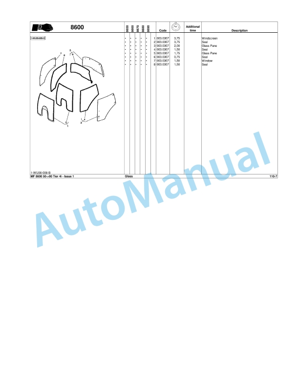 Massey Ferguson MF 8600 Series Tractors Repair Time Schedule 4373046M2-5