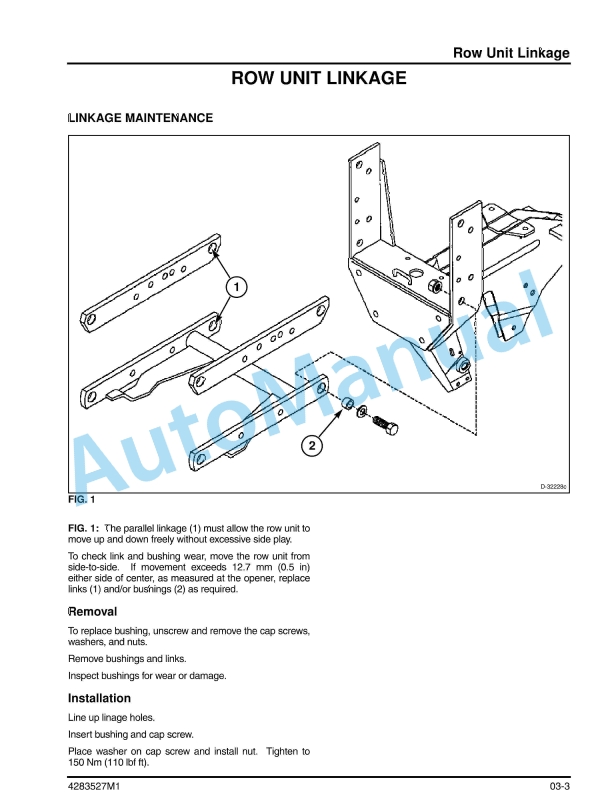 Massey Ferguson MF 9000 Series Planter Row Unit Service Manual 4283527M1-3