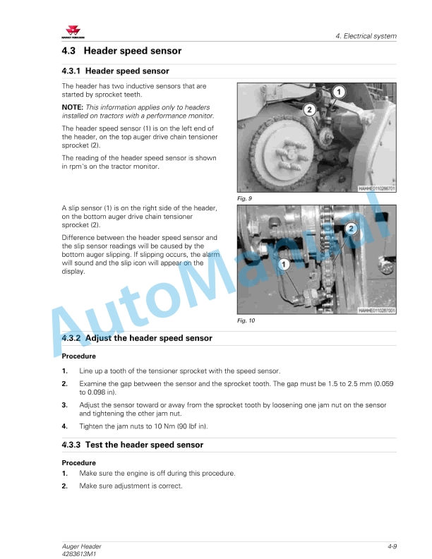 Massey Ferguson MF 9226, MF 9246 Auger Header Service Manual 4283613M1-2