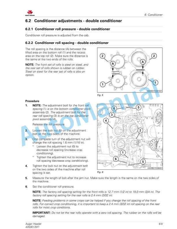 Massey Ferguson MF 9226, MF 9246 Auger Header Service Manual 4283613M1-4