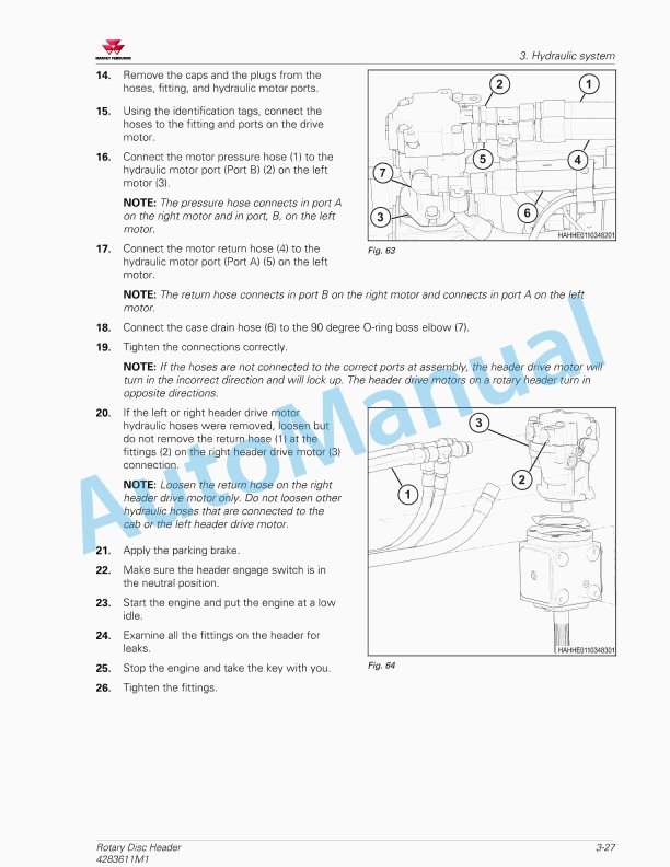 Massey Ferguson MF 9295, MF 9296 Rotary Disc Header Service Manual 4283611M1-2