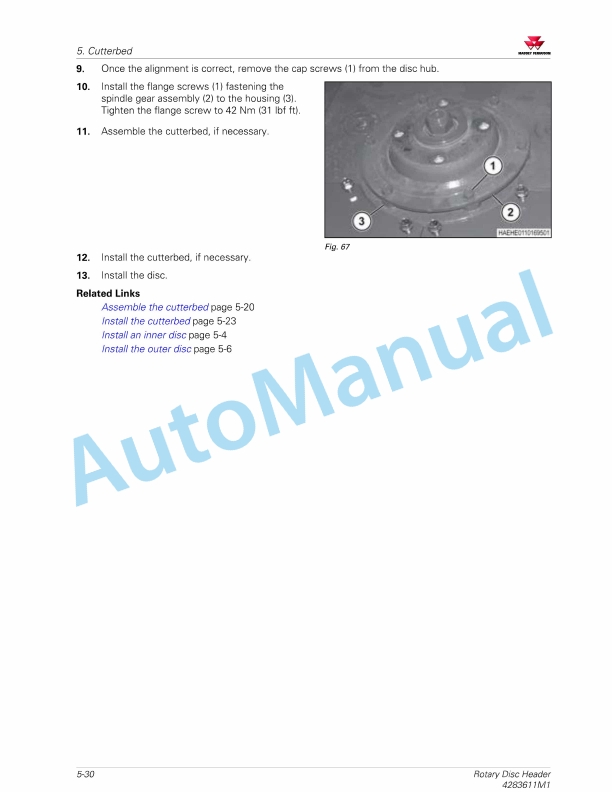 Massey Ferguson MF 9295, MF 9296 Rotary Disc Header Service Manual 4283611M1-3
