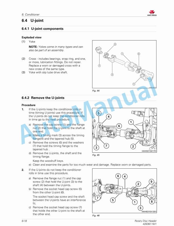 Massey Ferguson MF 9295, MF 9296 Rotary Disc Header Service Manual 4283611M1-4