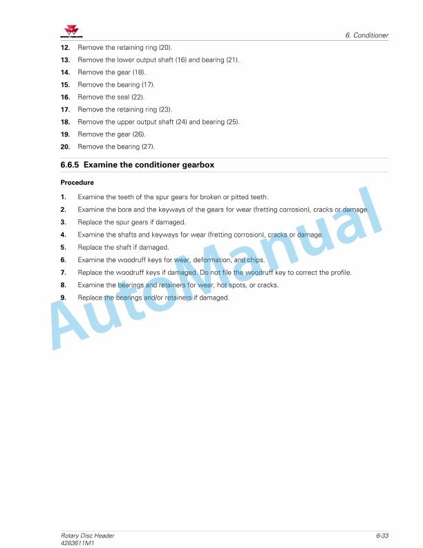 Massey Ferguson MF 9295, MF 9296 Rotary Disc Header Service Manual 4283611M1-5