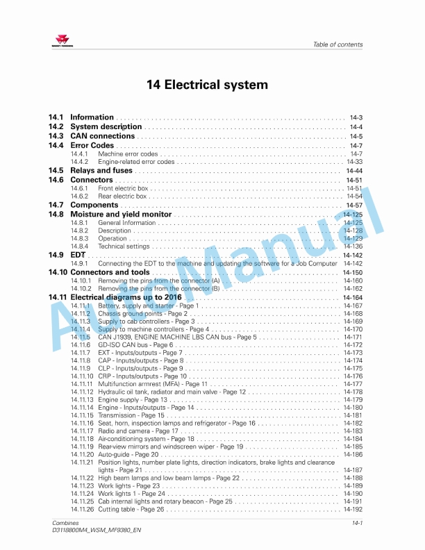 Massey Ferguson MF 9380 - MF 9380 AL Combines Workshop Service Manual D3118800M4 2 Massey Ferguson MF 9380 - MF 9380 AL Combines Workshop Service Manual D3118800M4 - Image 2