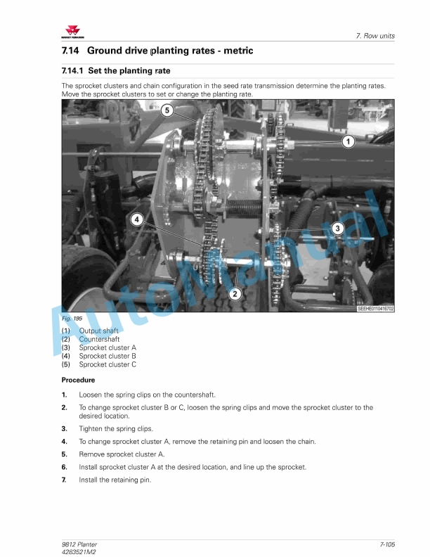 Massey Ferguson MF 9812 Planter Workshop Service Manual 4283521M2-5